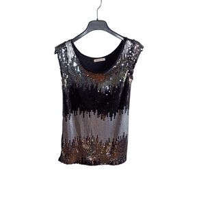 Arden B. Vintage Sequin Ombre Cap Sleeve Top - Black & Silver
